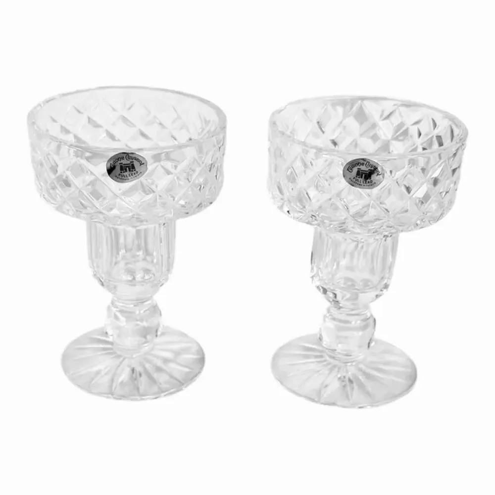 TYRONE Crystal Fintona Irish Crystal 2 Candlestick Holders Handmade Crisscross